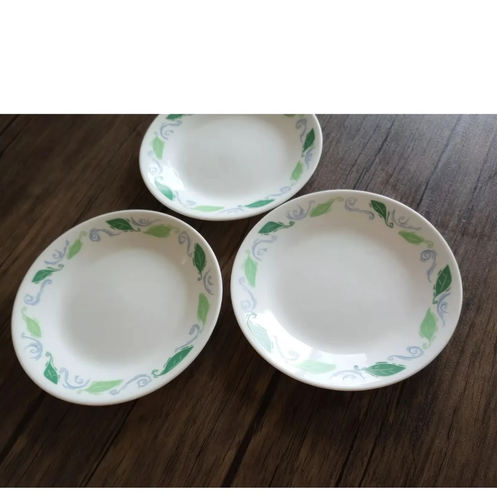Corelle Spearmint Bread Plates White Green Leaves Blue Scrolls 6.75